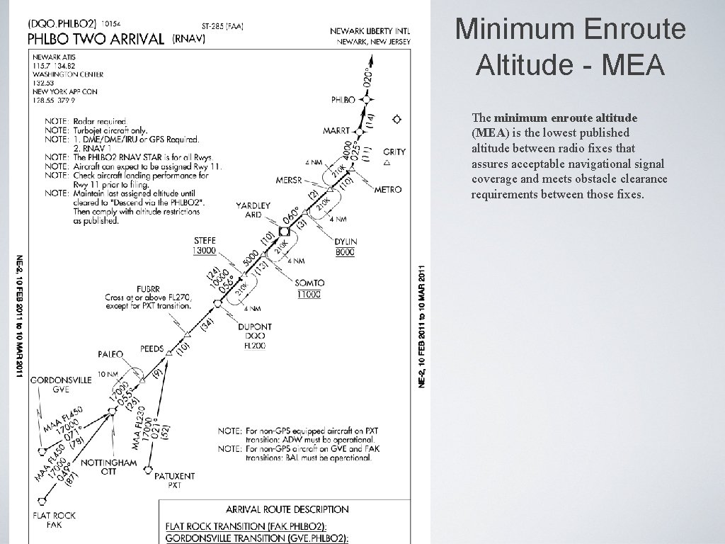 Minimum Enroute Altitude - MEA The minimum enroute altitude (MEA) is the lowest published Minimum Enroute Altitude - MEA The minimum enroute altitude (MEA) is the lowest published