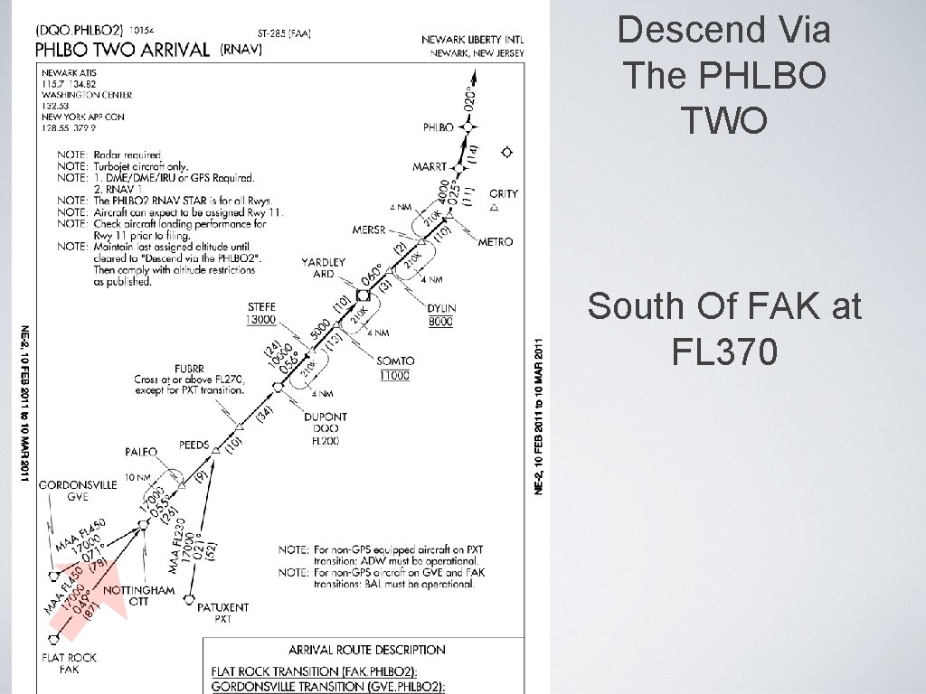 Descend Via The PHLBO TWO South Of FAK at FL 370 Descend Via The PHLBO TWO South Of FAK at FL 370