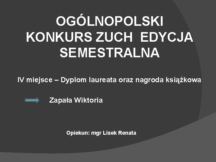 OGÓLNOPOLSKI KONKURS ZUCH EDYCJA SEMESTRALNA IV miejsce – Dyplom laureata oraz nagroda książkowa Zapała