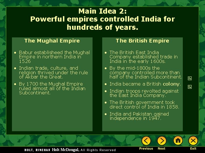 Main Idea 2: Powerful empires controlled India for hundreds of years. The Mughal Empire