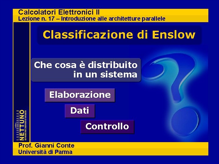 Calcolatori Elettronici II Lezione n. 17 – Introduzione alle architetture parallele Classificazione di Enslow