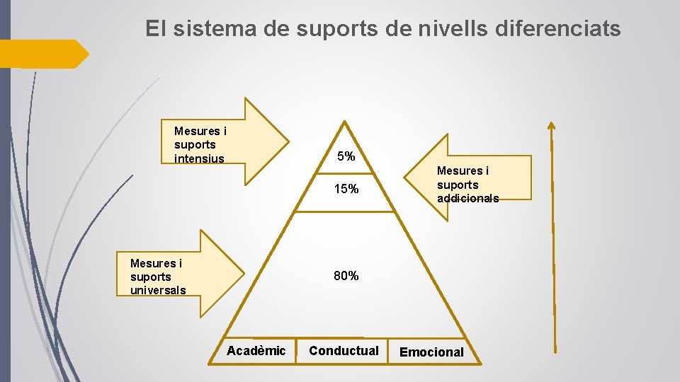 El sistema de suports de nivells diferenciats Mesures i suports intensius 5% 15% Mesures