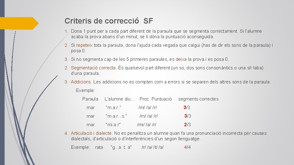 Criteris de correcció SF 1. Dona 1 punt per a cada part diferent de