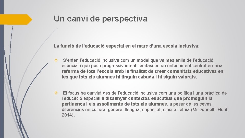 Un canvi de perspectiva La funció de l’educació especial en el marc d’una escola