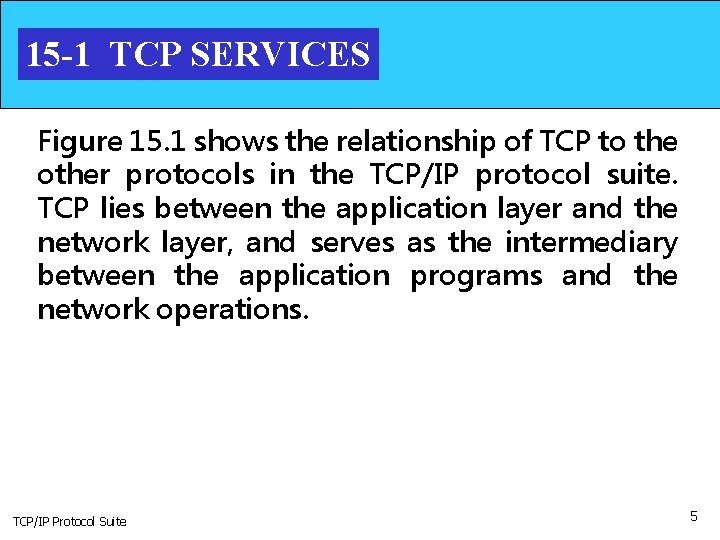 15 -1 TCP SERVICES Figure 15. 1 shows the relationship of TCP to the