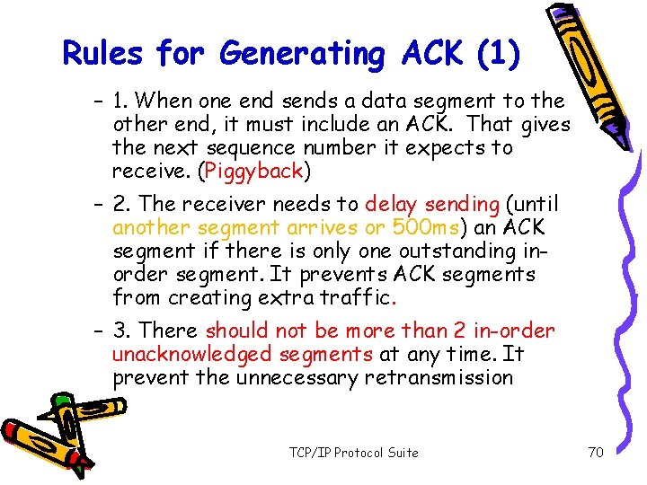 Rules for Generating ACK (1) – 1. When one end sends a data segment