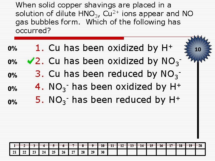 When solid copper shavings are placed in a solution of dilute HNO 3, Cu