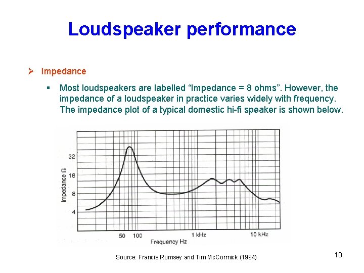 Loudspeaker performance Ø Impedance § Most loudspeakers are labelled “Impedance = 8 ohms”. However, Loudspeaker performance Ø Impedance § Most loudspeakers are labelled “Impedance = 8 ohms”. However,