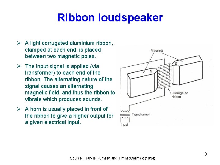 Ribbon loudspeaker Ø A light corrugated aluminium ribbon, clamped at each end, is placed Ribbon loudspeaker Ø A light corrugated aluminium ribbon, clamped at each end, is placed