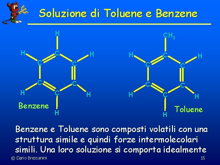 Soluzione di Toluene e Benzene H H CH 3 C H H C C