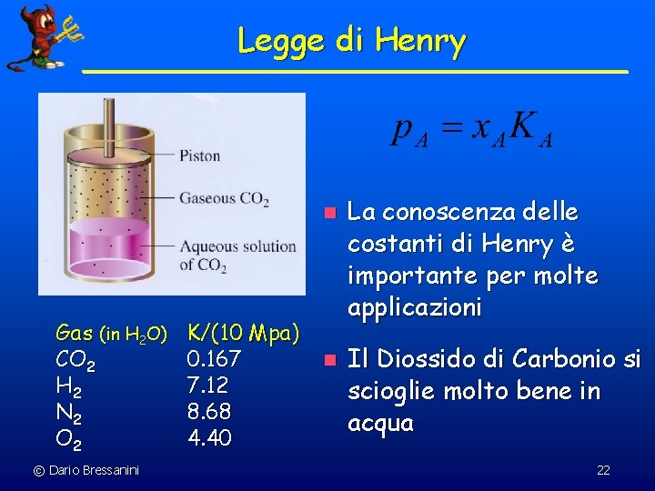 Legge di Henry n Gas (in H 2 O) CO 2 H 2 N