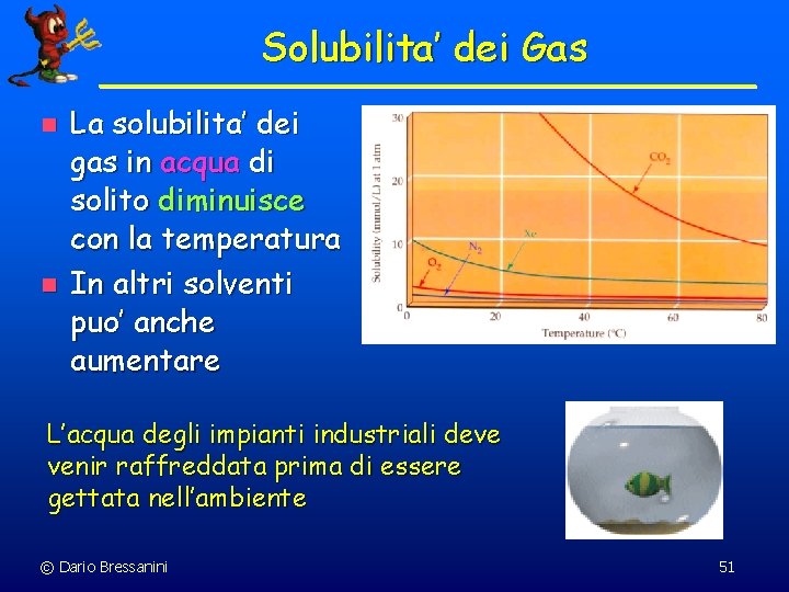 Solubilita’ dei Gas n n La solubilita’ dei gas in acqua di solito diminuisce