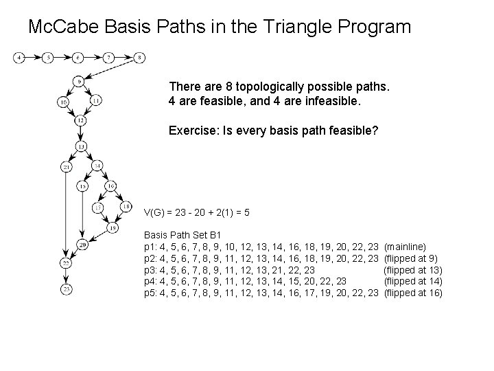 Mc. Cabe Basis Paths in the Triangle Program There are 8 topologically possible paths.
