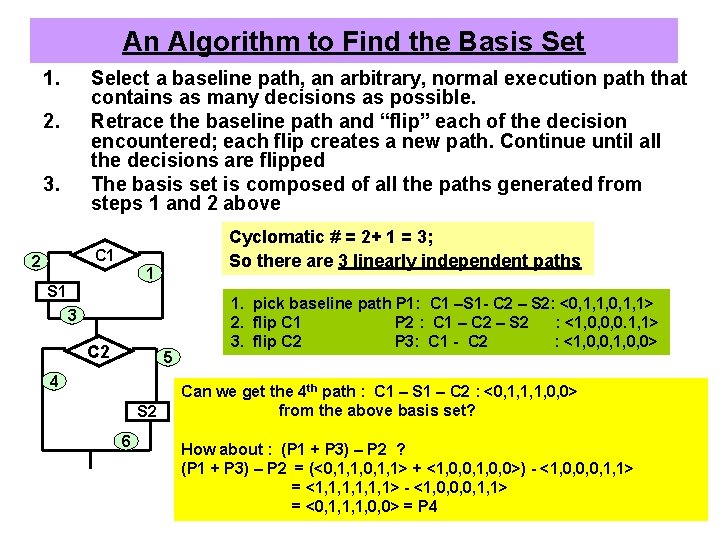 An Algorithm to Find the Basis Set 1. Select a baseline path, an arbitrary,