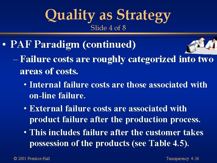 Quality as Strategy Slide 4 of 8 • PAF Paradigm (continued) – Failure costs Quality as Strategy Slide 4 of 8 • PAF Paradigm (continued) – Failure costs