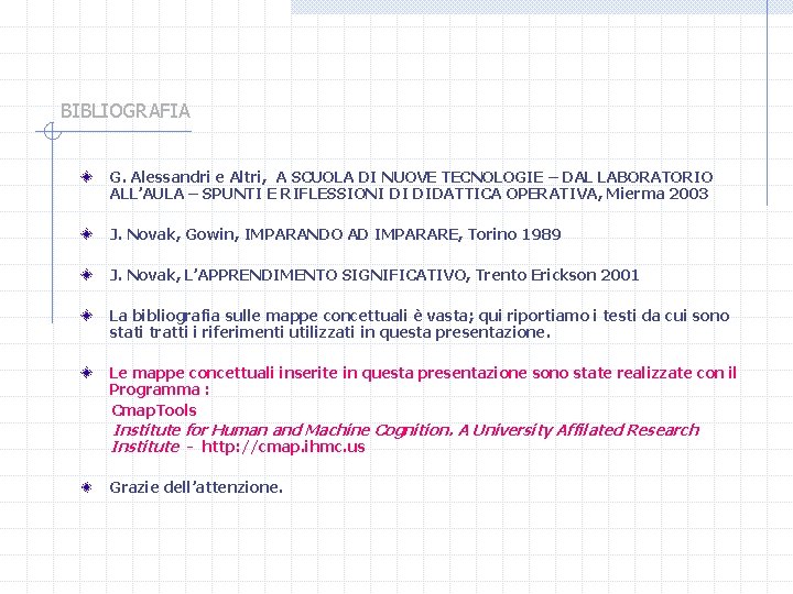BIBLIOGRAFIA G. Alessandri e Altri, A SCUOLA DI NUOVE TECNOLOGIE – DAL LABORATORIO ALL’AULA