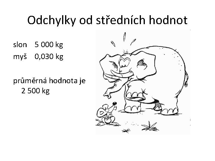 Odchylky od středních hodnot slon 5 000 kg myš 0, 030 kg průměrná hodnota