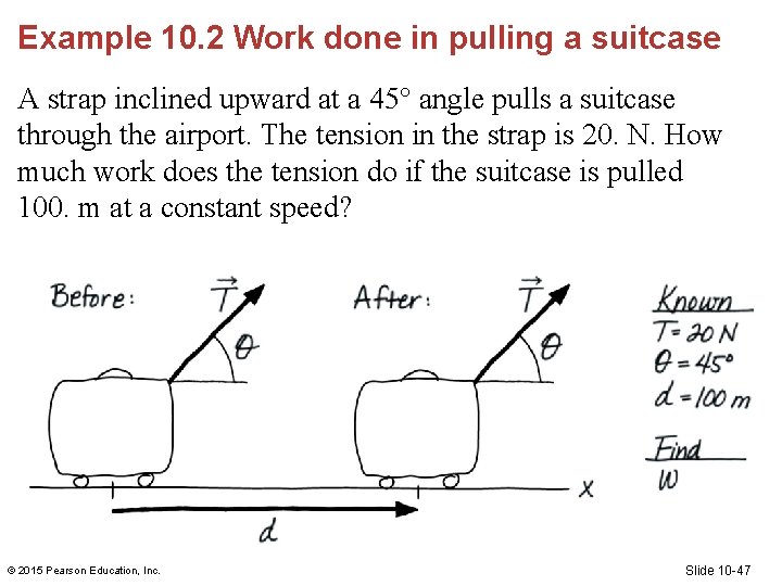 Example 10. 2 Work done in pulling a suitcase A strap inclined upward at