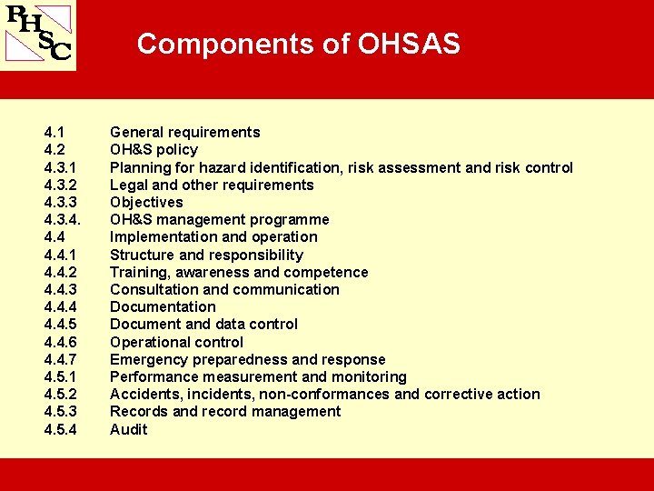 Components of OHSAS 4. 1 4. 2 4. 3. 1 4. 3. 2 4.