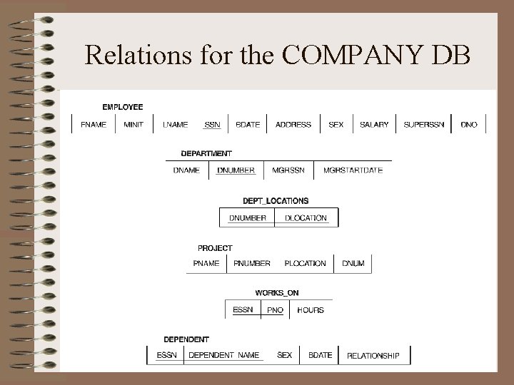 Relations for the COMPANY DB 