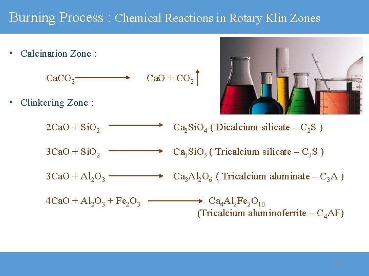 Burning Process : Chemical Reactions in Rotary Klin Zones • Calcination Zone : Ca.