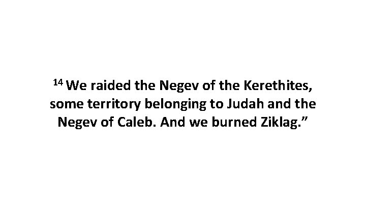 14 We raided the Negev of the Kerethites, some territory belonging to Judah and