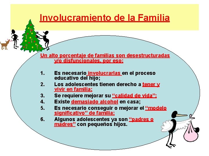 Involucramiento de la Familia Un alto porcentaje de familias son desestructuradas y/o disfuncionales, por