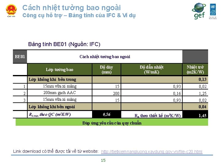 Cách nhiệt tường bao ngoài Công cụ hỗ trợ – Bảng tính của IFC