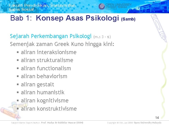 Fakulti Pendidikan, Sastera dan Sains Sosial Bab 1: Konsep Asas Psikologi (Samb) Sejarah Perkembangan Fakulti Pendidikan, Sastera dan Sains Sosial Bab 1: Konsep Asas Psikologi (Samb) Sejarah Perkembangan