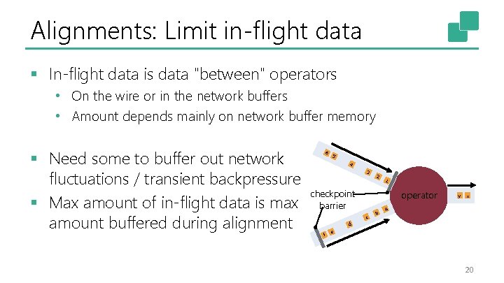 Alignments: Limit in-flight data § In-flight data is data "between" operators • On the