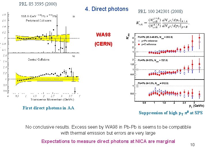 PRL 85 3595 (2000) 4. Direct photons PRL 100 242301 (2008) WA 98 (CERN)