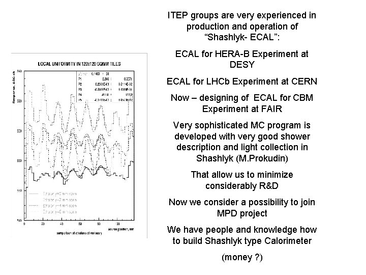 ITEP groups are very experienced in production and operation of “Shashlyk- ECAL”: ECAL for