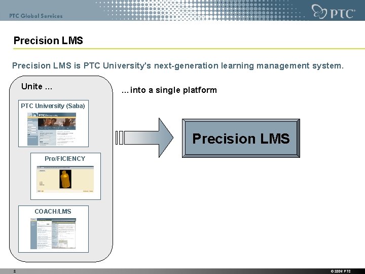Precision LMS is PTC University's next-generation learning management system. Unite … …into a single