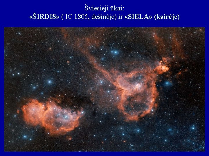 Šviesieji ūkai: «ŠIRDIS» ( IC 1805, dešinėje) ir «SIELA» (kairėje) 