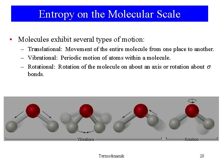 Entropy on the Molecular Scale • Molecules exhibit several types of motion: – Translational: Entropy on the Molecular Scale • Molecules exhibit several types of motion: – Translational: