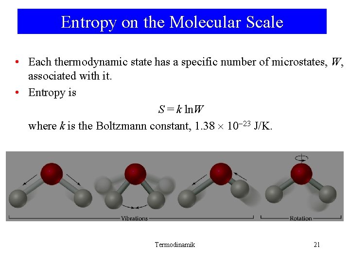 Entropy on the Molecular Scale • Each thermodynamic state has a specific number of Entropy on the Molecular Scale • Each thermodynamic state has a specific number of