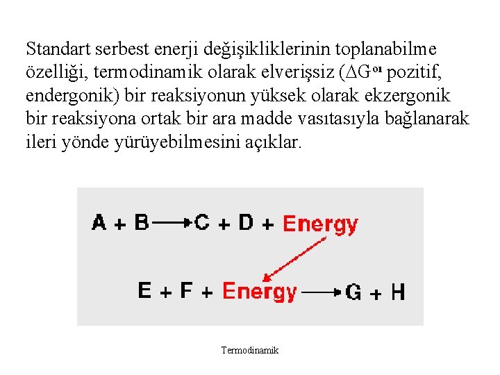 Standart serbest enerji değişikliklerinin toplanabilme özelliği, termodinamik olarak elverişsiz ( Goı pozitif, endergonik) bir Standart serbest enerji değişikliklerinin toplanabilme özelliği, termodinamik olarak elverişsiz ( Goı pozitif, endergonik) bir