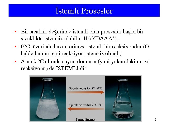 İstemli Prosesler • Bir sıcaklık değerinde istemli olan prosesler başka bir sıcaklıkta istemsiz olabilir. İstemli Prosesler • Bir sıcaklık değerinde istemli olan prosesler başka bir sıcaklıkta istemsiz olabilir.