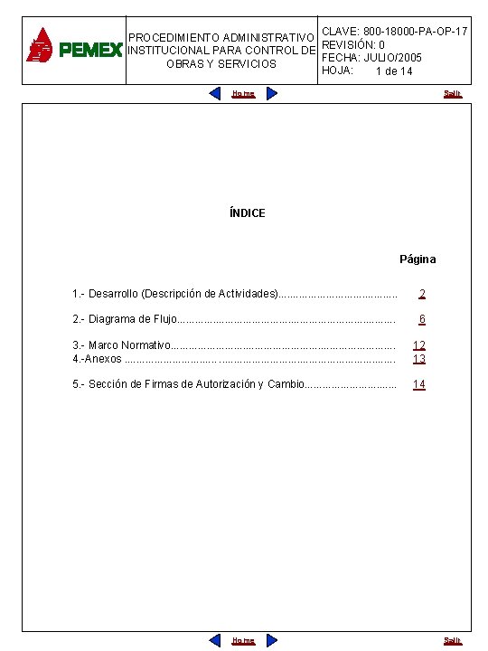 CLAVE: 800 -18000 -PA-OP-17 PROCEDIMIENTO ADMINISTRATIVO REVISIÓN: 0 INSTITUCIONAL PARA CONTROL DE FECHA: JULIO/2005