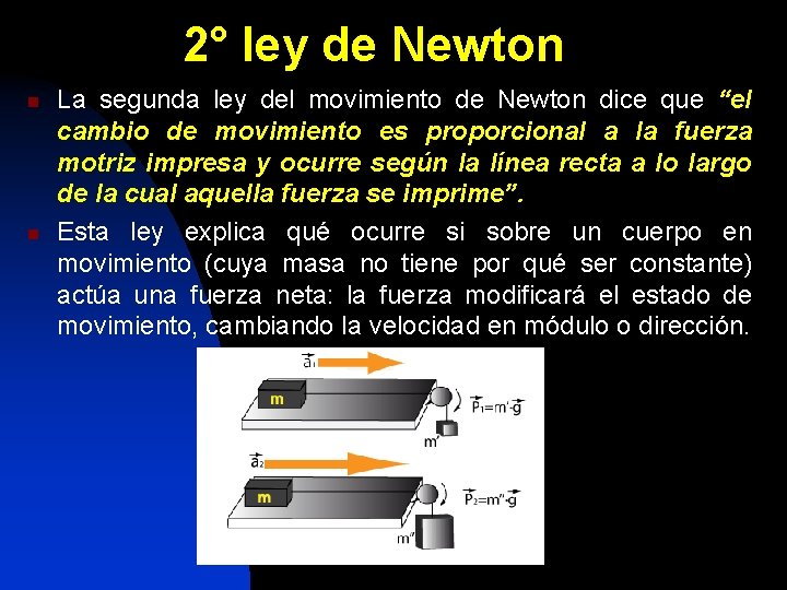 2° ley de Newton n n La segunda ley del movimiento de Newton dice