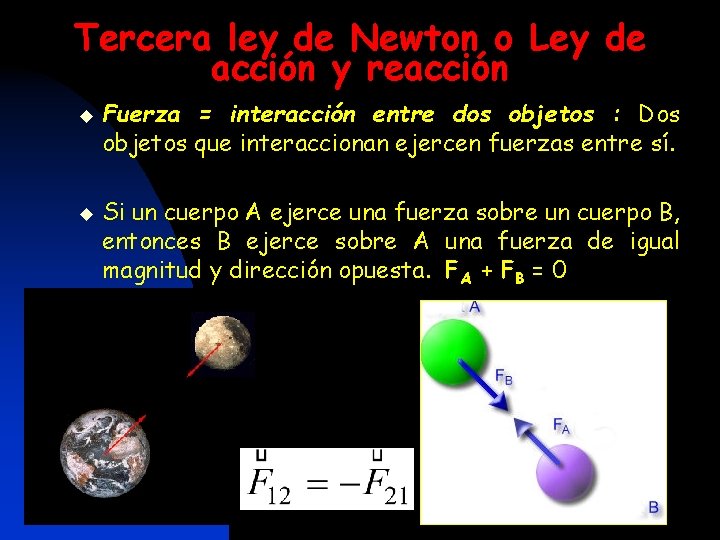 Tercera ley de Newton o Ley de acción y reacción u u Fuerza =