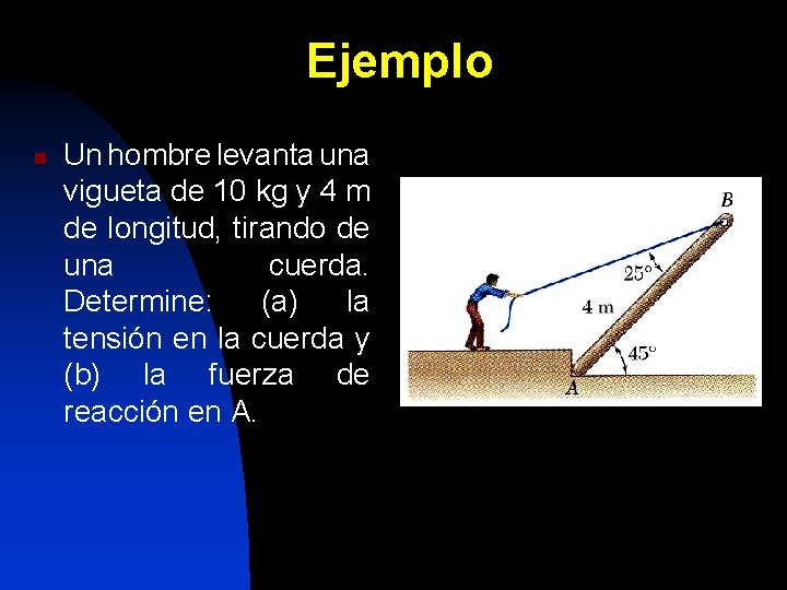 Ejemplo n Un hombre levanta una vigueta de 10 kg y 4 m de