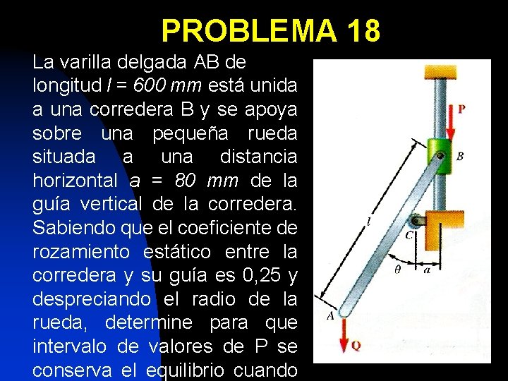 PROBLEMA 18 La varilla delgada AB de longitud l = 600 mm está unida