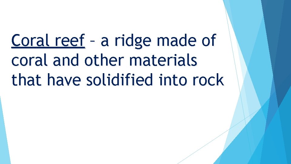 Coral reef – a ridge made of coral and other materials that have solidified