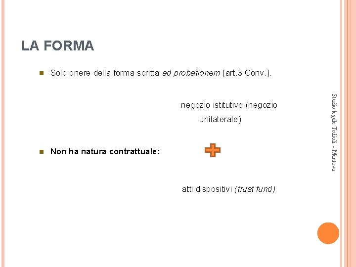 LA FORMA n Solo onere della forma scritta ad probationem (art. 3 Conv. ).