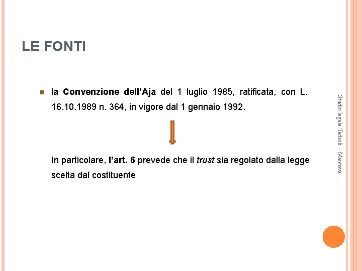 LE FONTI la Convenzione dell’Aja del 1 luglio 1985, ratificata, con L. 16. 10.