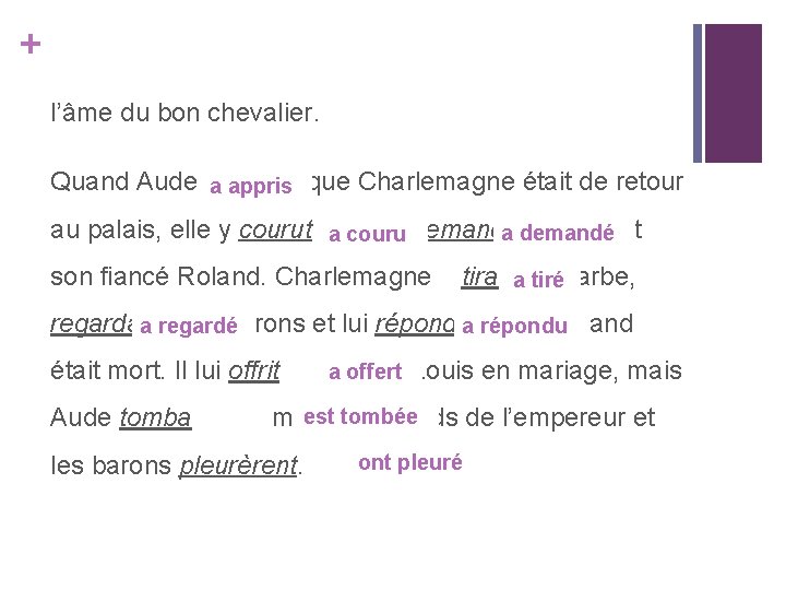 + l’âme du bon chevalier. Quand Aude apprit que Charlemagne était de retour a