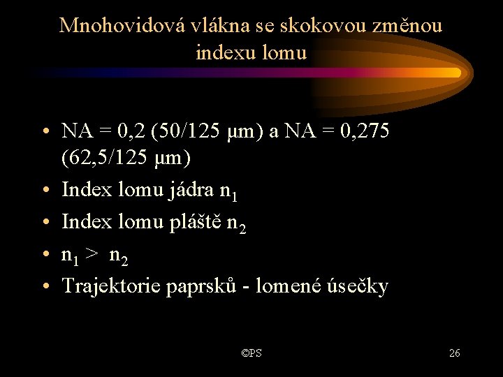 Mnohovidová vlákna se skokovou změnou indexu lomu • NA = 0, 2 (50/125 μm) Mnohovidová vlákna se skokovou změnou indexu lomu • NA = 0, 2 (50/125 μm)