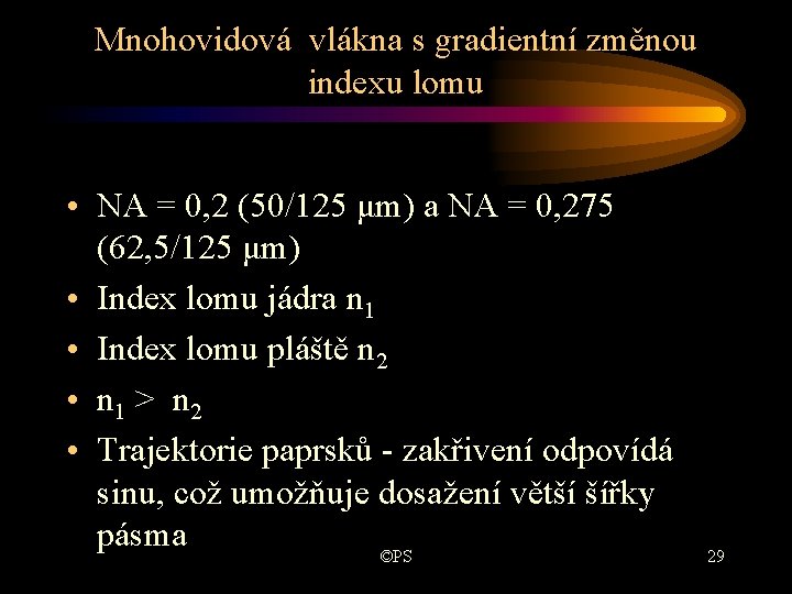 Mnohovidová vlákna s gradientní změnou indexu lomu • NA = 0, 2 (50/125 μm) Mnohovidová vlákna s gradientní změnou indexu lomu • NA = 0, 2 (50/125 μm)