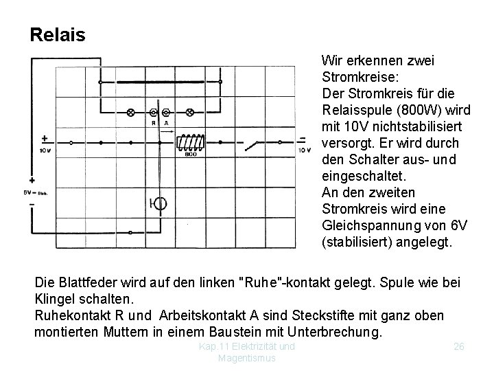 Relais Wir erkennen zwei Stromkreise: Der Stromkreis für die Relaisspule (800 W) wird mit Relais Wir erkennen zwei Stromkreise: Der Stromkreis für die Relaisspule (800 W) wird mit